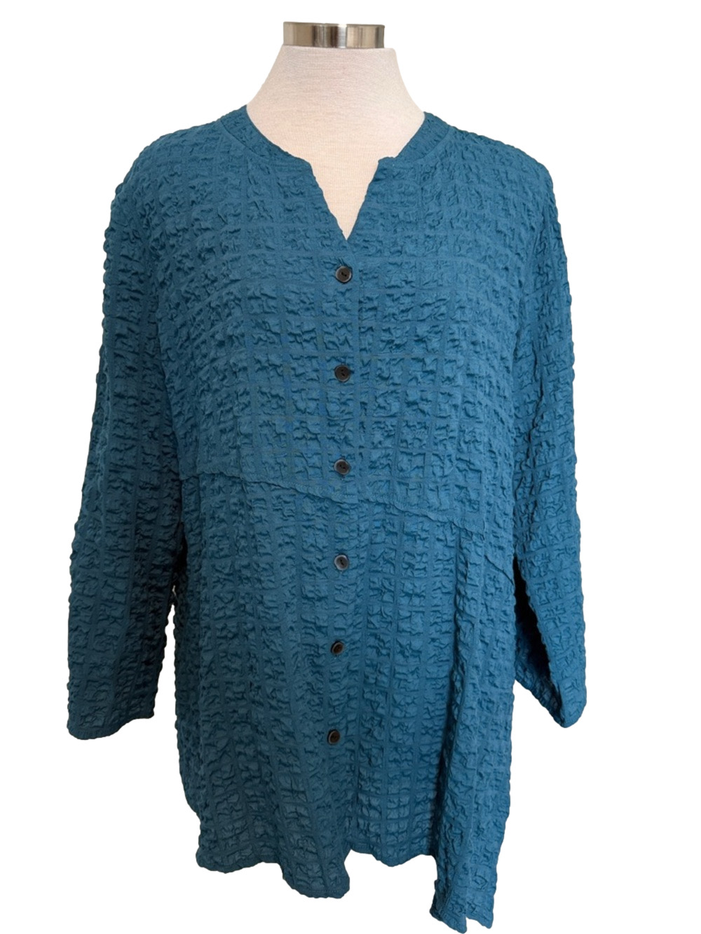 Habitat teal puckered button up top sz L - Picture 2 of 6